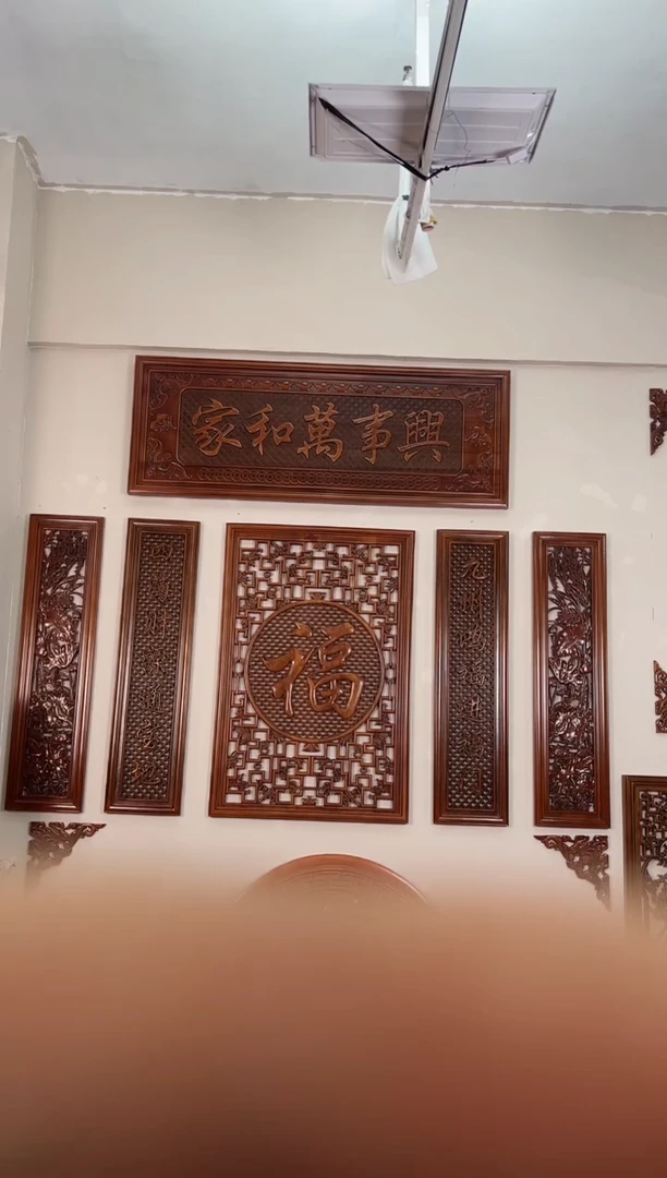 【闪购商品】香樟木木雕中堂六件套 【复古加描金】