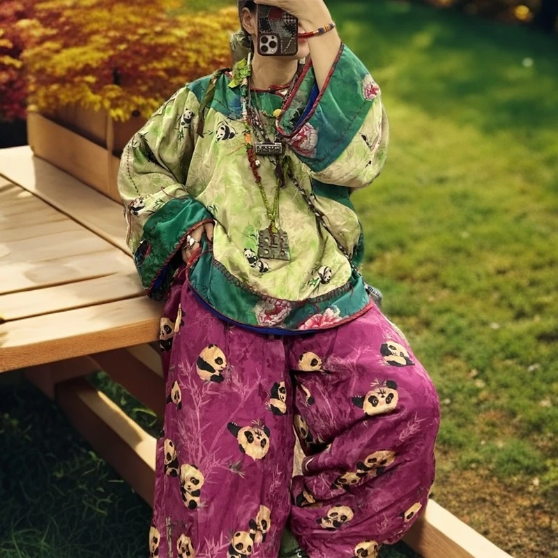 SX新中式花萝拼接手工刺绣斜襟盘扣夹棉衬衫秋冬新款国风酷飒上衣