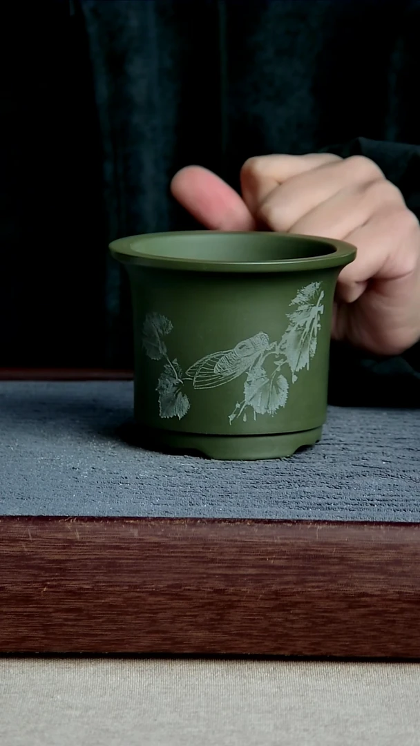 紫砂花盆8.5*7.8内径尺寸 蝉