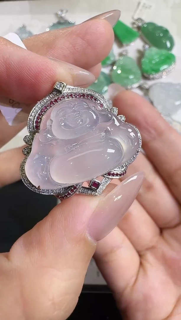 吊坠(不含链)18K金镶嵌翡翠【源头工厂】钻石镶嵌