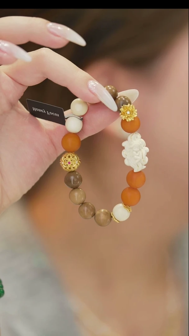 无木质白色狐狸手串-黄/白配色 17cm SG-001028