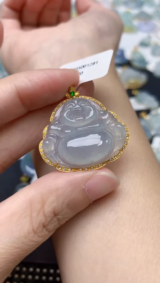 颈饰18K金镶嵌翡翠天然缅甸A货翡翠