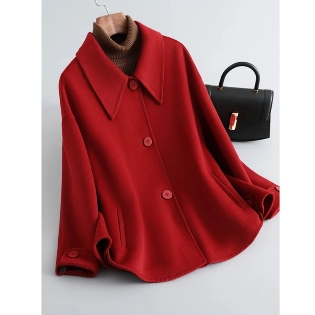 小斗篷款A版短款宽松翻领双面羊毛呢大衣显瘦