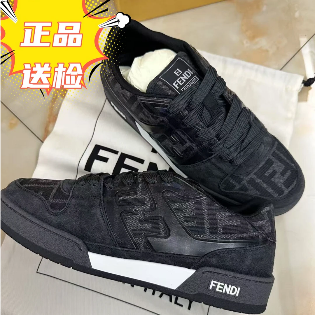 未使用 FENDI/芬迪 Match 小牛皮运动板鞋 黑色 满面老花