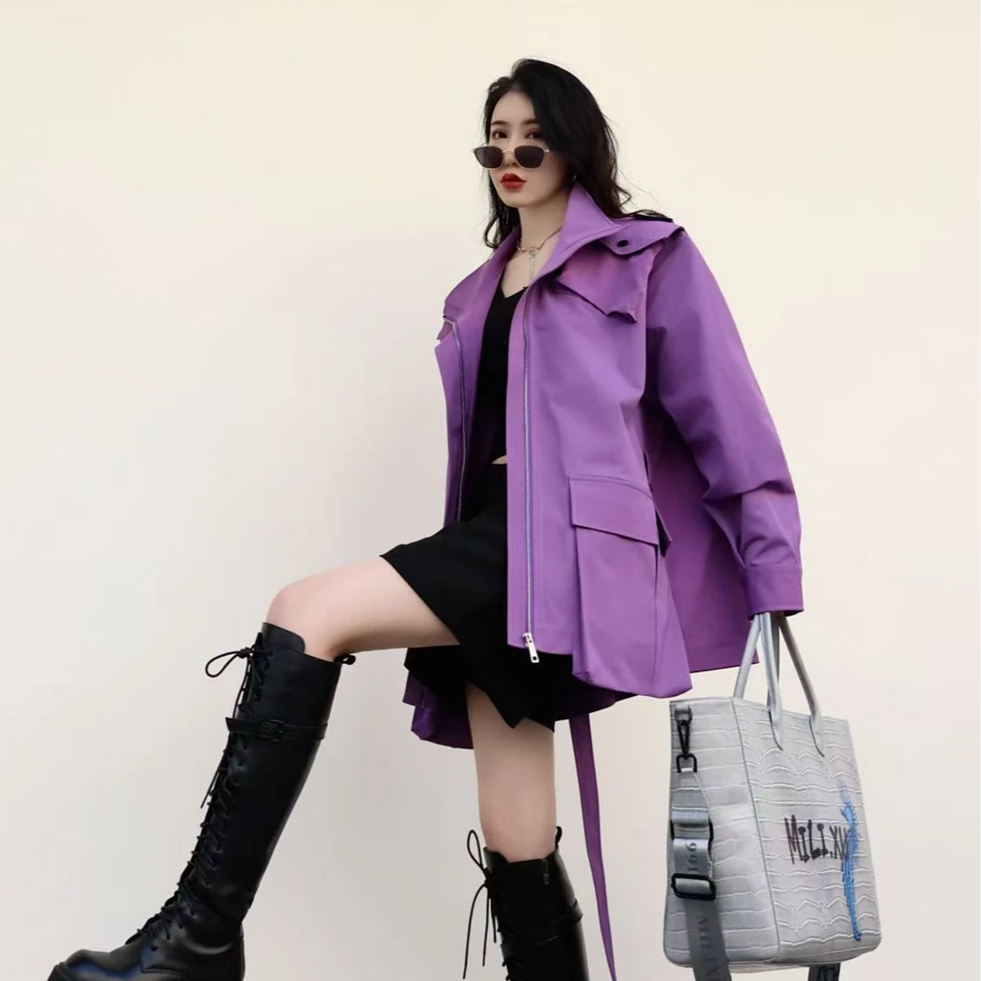 U/TI【MILIXU系列】玫瑰紫设计感多工装口袋一手长风衣外套