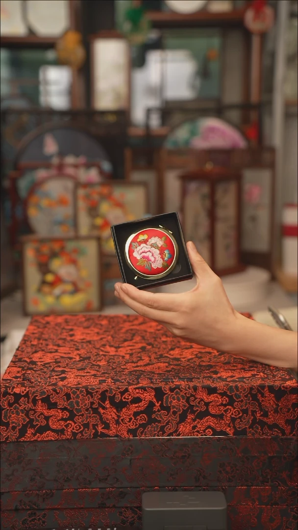 扇子镜子 绣花双面非遗
