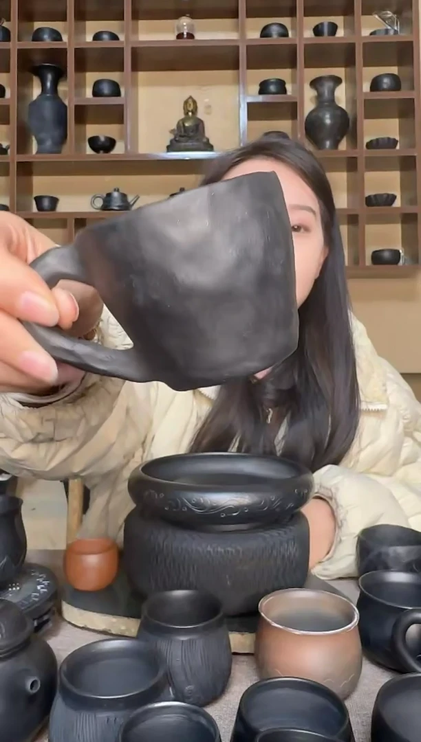 手工黑陶手捏咖啡杯