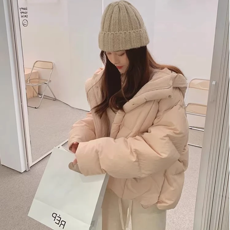 白桃粉小个子短款棉衣棉服女连帽今年冬季新款韩版加厚棉袄厚外套