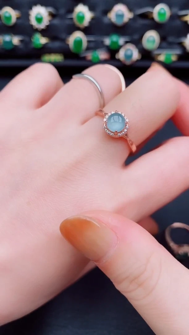 【闪购商品】翡翠戒指银S925镶嵌天然a货翡翠12