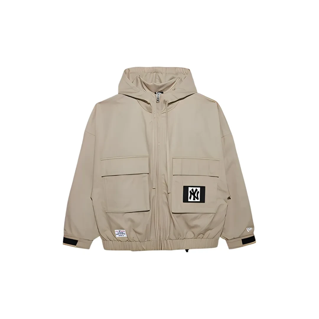 New Era MLB 连帽拉链品牌logo刺绣夹克 男女同款 沙色13350805