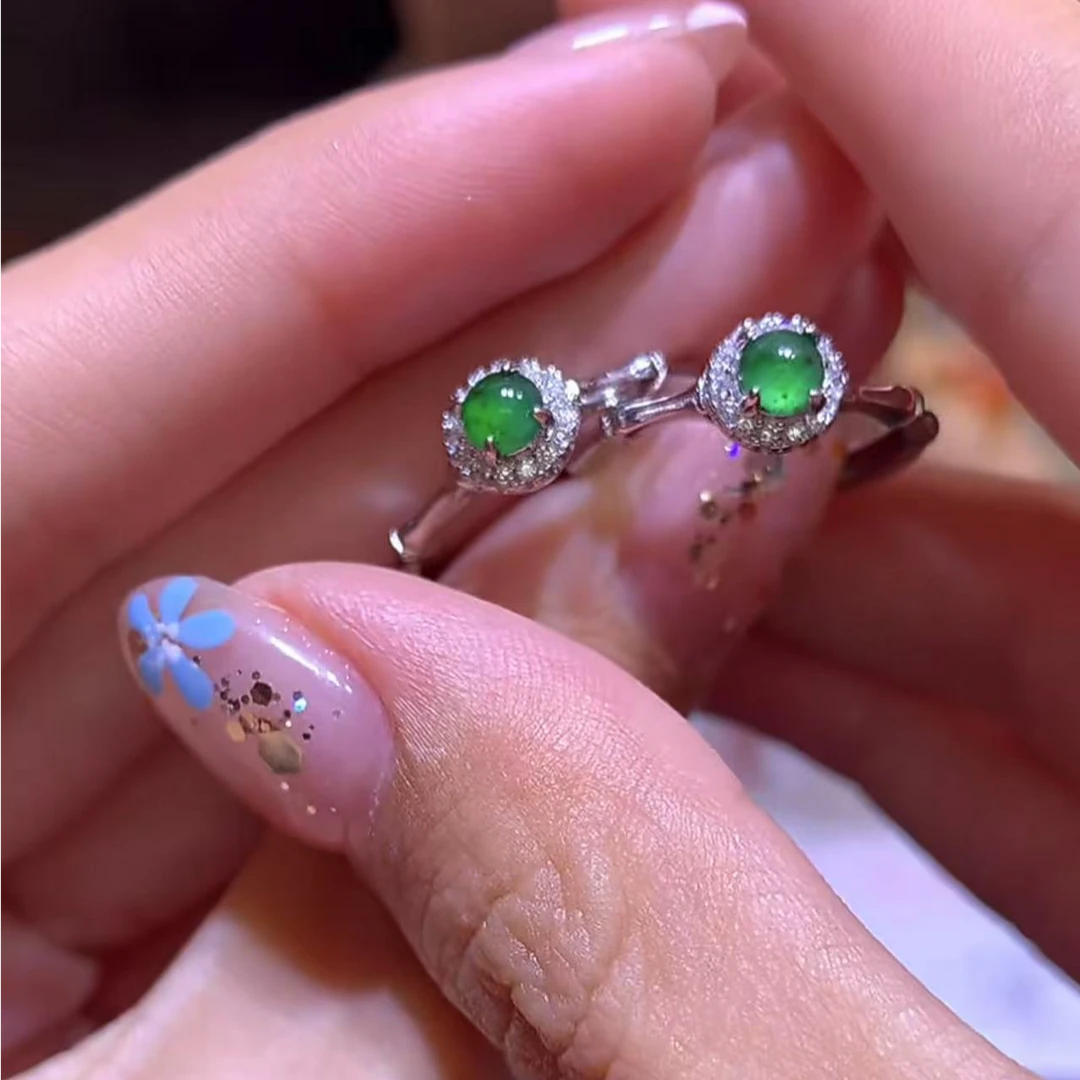 【逍遥】天然A货翡翠蛋面戒指*mm/001/多样性发/1件