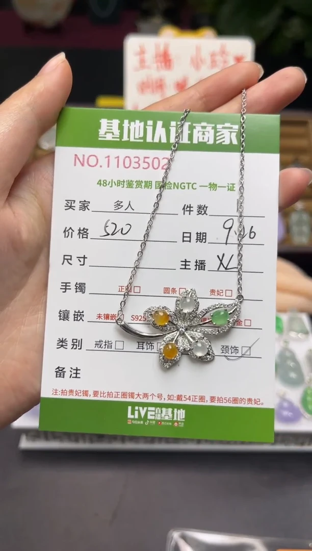 项链银S925镶嵌翡翠多人