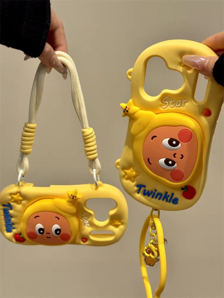 苹果|卡通星星人支架适用iPhone17可爱ins女款手提斜挎硅胶手机壳