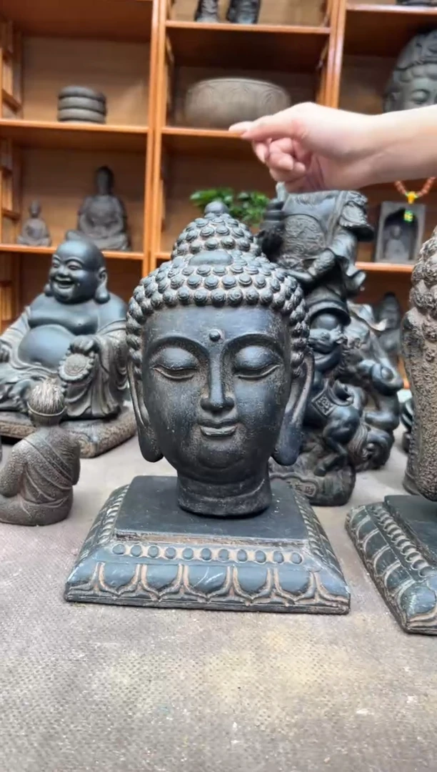 陶土【火山泥】小佛首+莲花底座