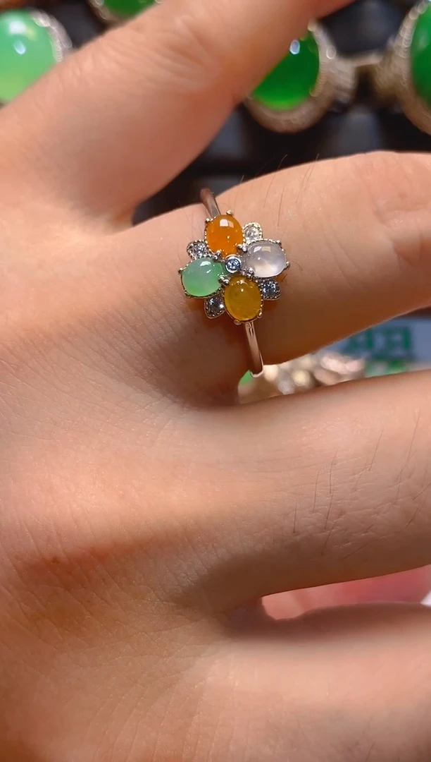 翡翠银S925镶嵌耳饰天然