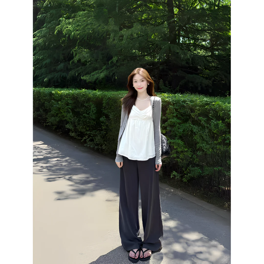 大码纯欲风休闲吊带背心女夏季新款胖MM遮肉显瘦外穿套装8213