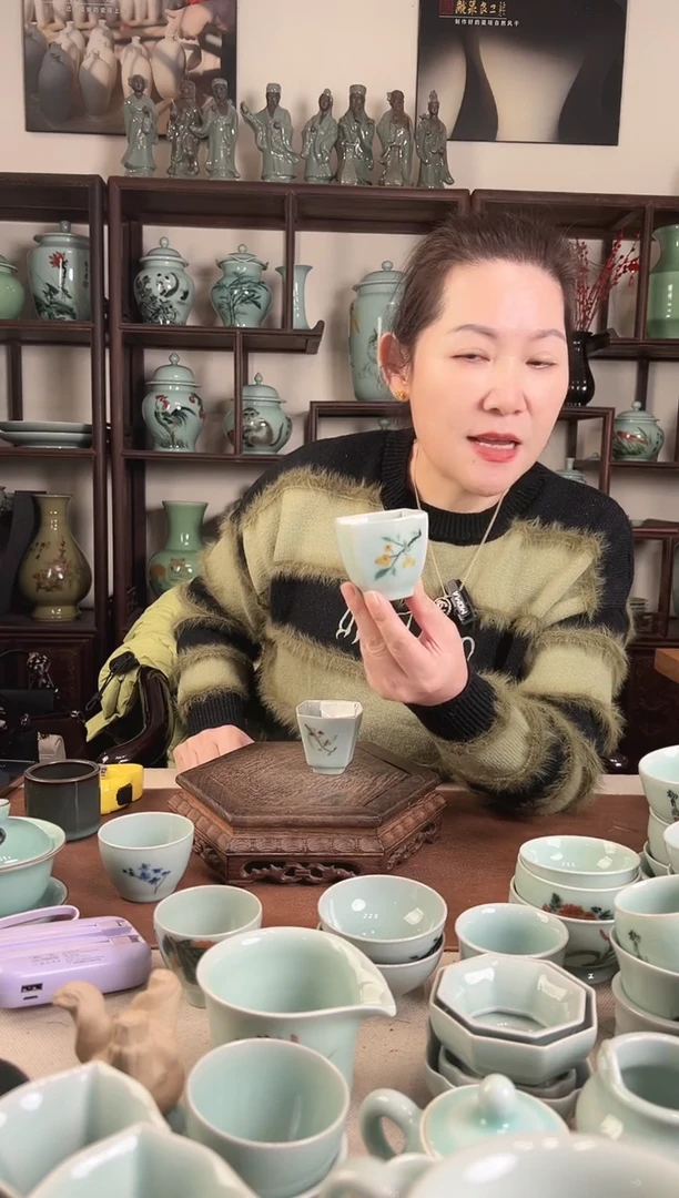釉中彩 琵琶画 四方杯