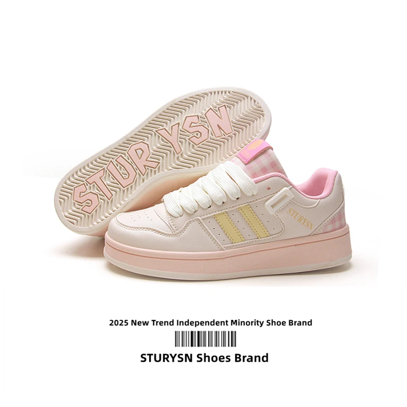 米粉色可爱厚底面包鞋女ins潮学生百搭休闲板鞋子2025新款小白鞋