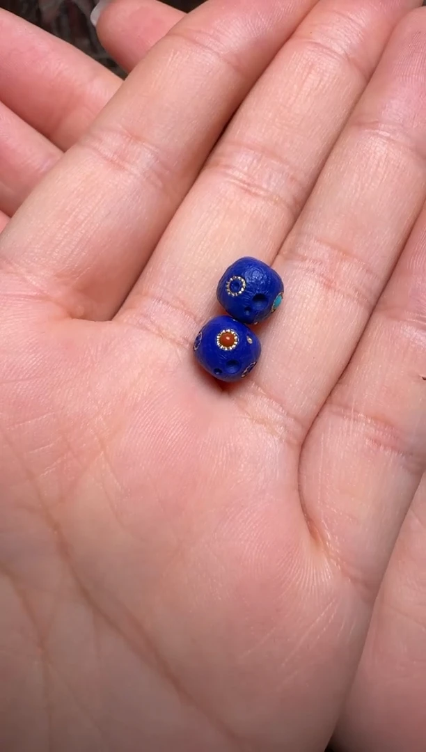 【闪购商品】青金石颈饰未镶嵌青金星球珠8mm一对