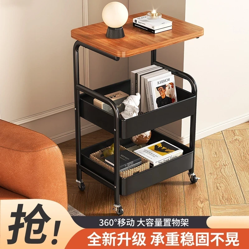 中古风小推车出租房茶几可移动置物架桌板零食厨房落地多层收纳架