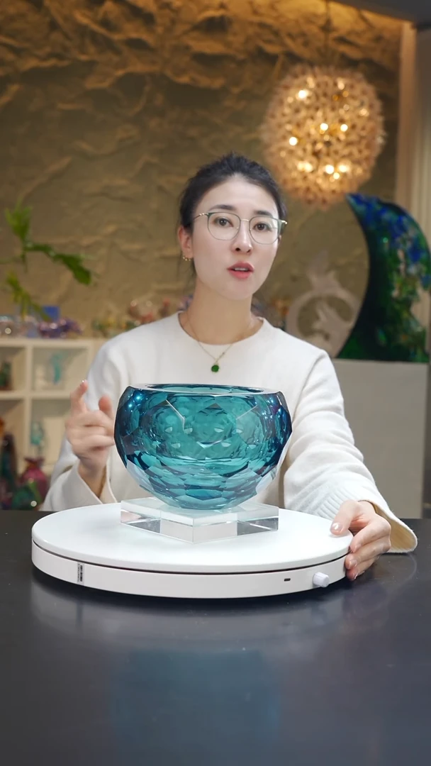 手工艺品琉璃蓝灰切面聚宝盆