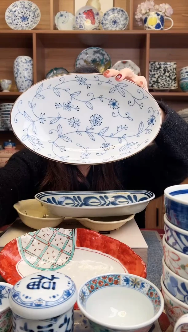 线唐草26cm椭圆鱼盘