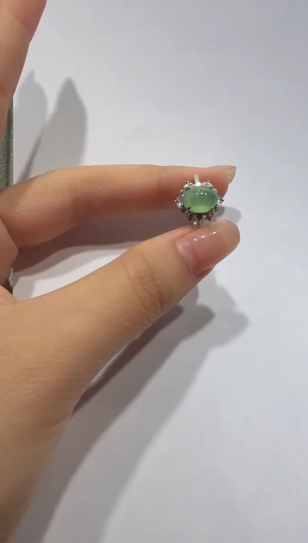 银S925镶嵌戒指翡翠缅甸A货翡翠戒指