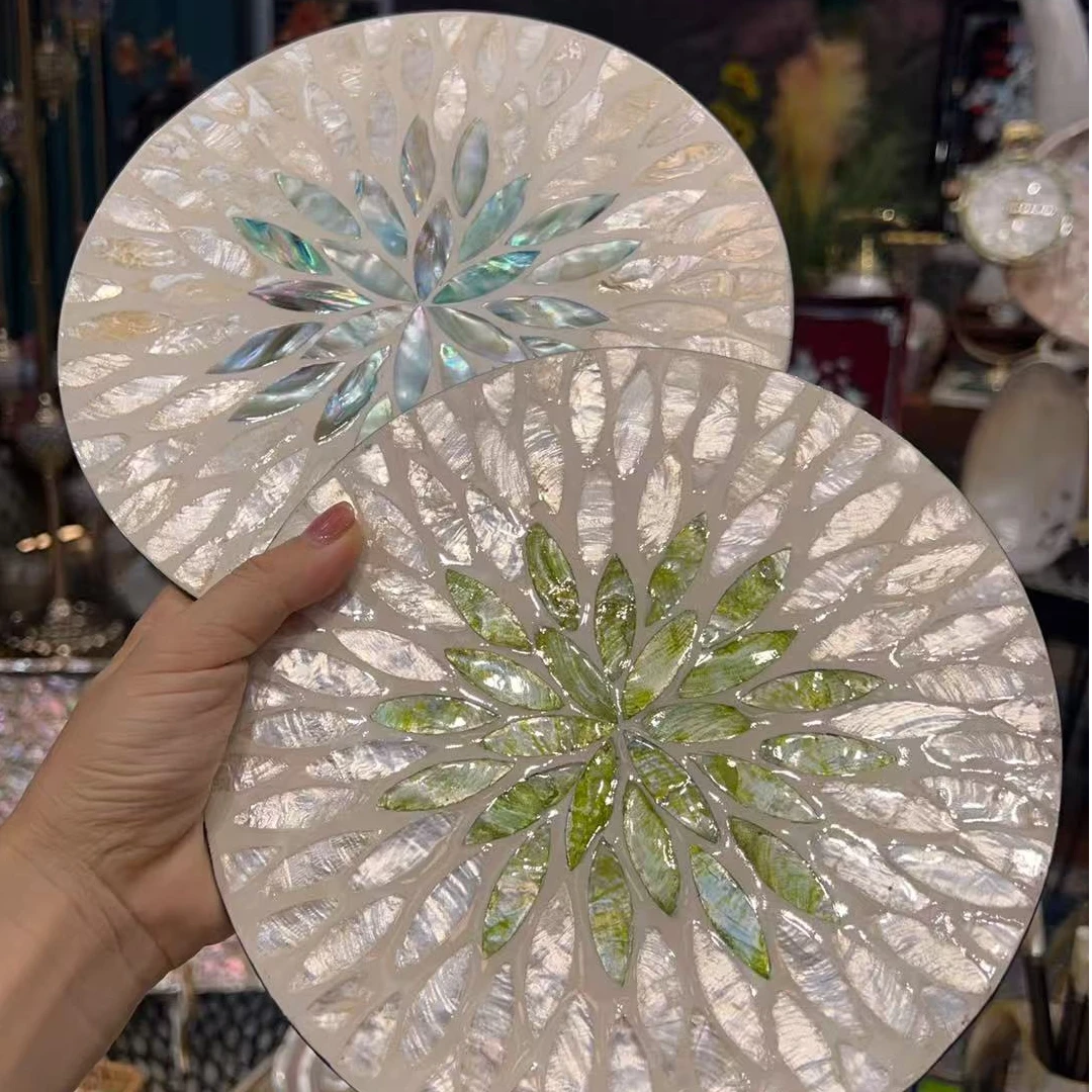 KA-【金山雪莲】天然贝壳镶嵌锅垫杯垫隔热垫摆件【混搭】一对2片