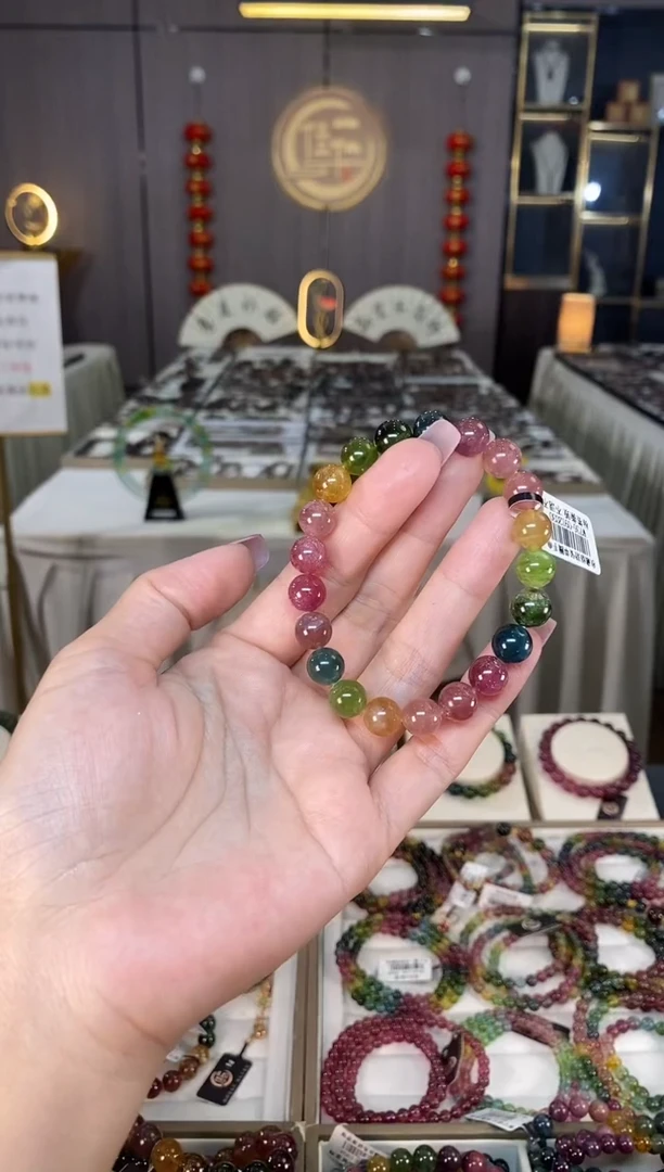 未镶嵌老矿碧玺彩虹单圈手串9mm+碧玺hon多样性发货一条