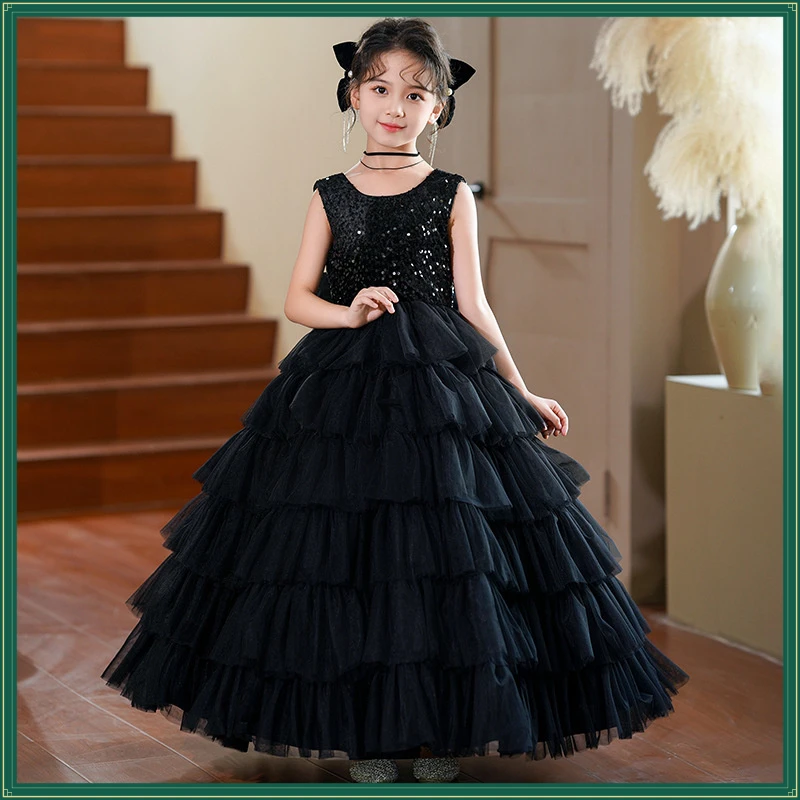 12岁露背高端钢琴表演服儿童走秀礼服女童晚礼服模特小演出蓬蓬裙