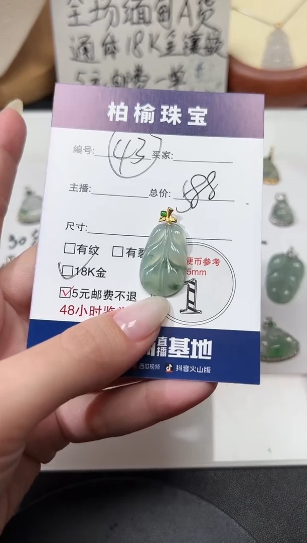 颈饰18K金镶嵌翡翠43叶子