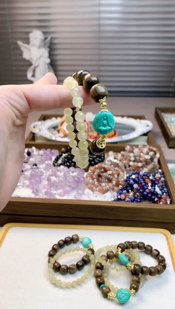 【闪购商品】水晶珠宝半成品未镶嵌金发晶檀木双圈