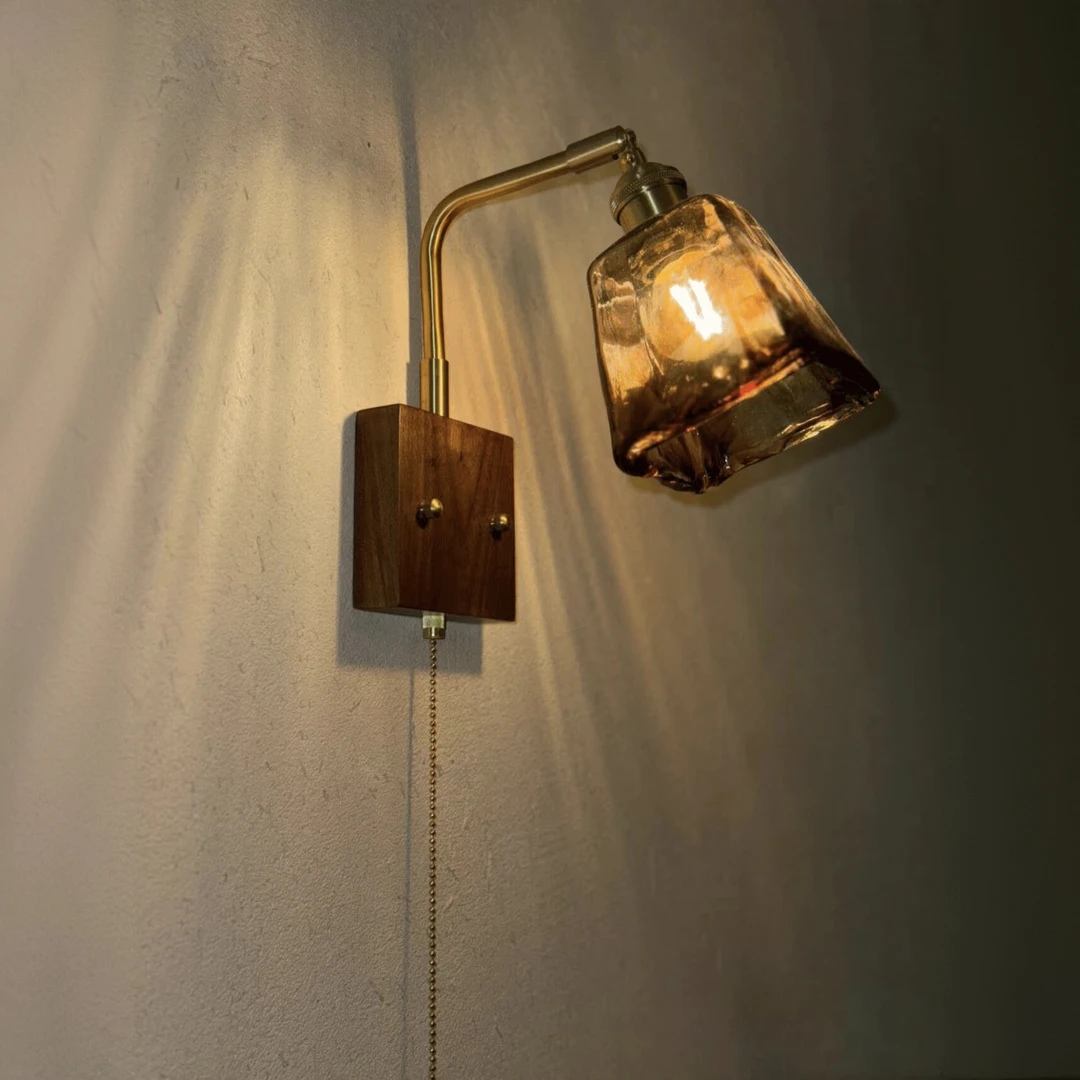 中古风方糖琥珀色免布线充电款壁灯家用过道卧室复古氛围感拉线灯