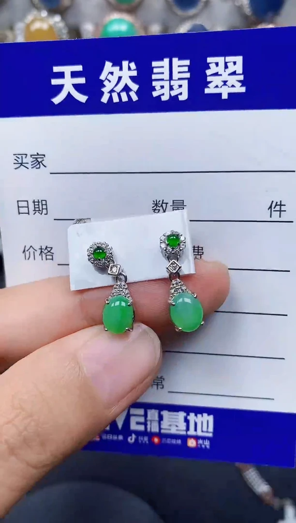 银S925镶嵌翡翠耳饰179