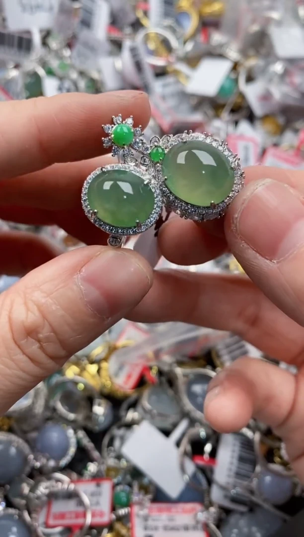 银S925镶嵌戒指翡翠5555----5