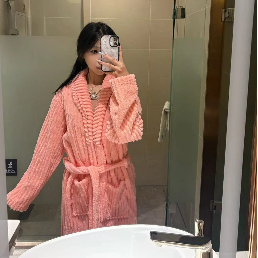 丝芳锦珊瑚绒长袖浴袍男女款吸水柔软舒适2025秋冬新款成人