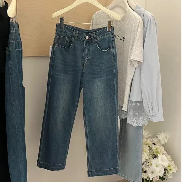 【 雨•美 推荐 】86620韩版时尚百搭宽边直筒牛仔裤