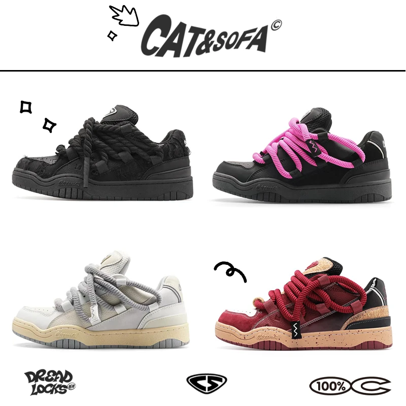 CAT&SOFA/猫与沙发 脏辫系列男女同款新款面包板鞋厚底滑板鞋