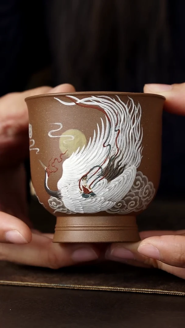 茶杯紫砂杯研所 | 驭鹤凌霄 高足杯  150c 宋式审美 精工泥绘