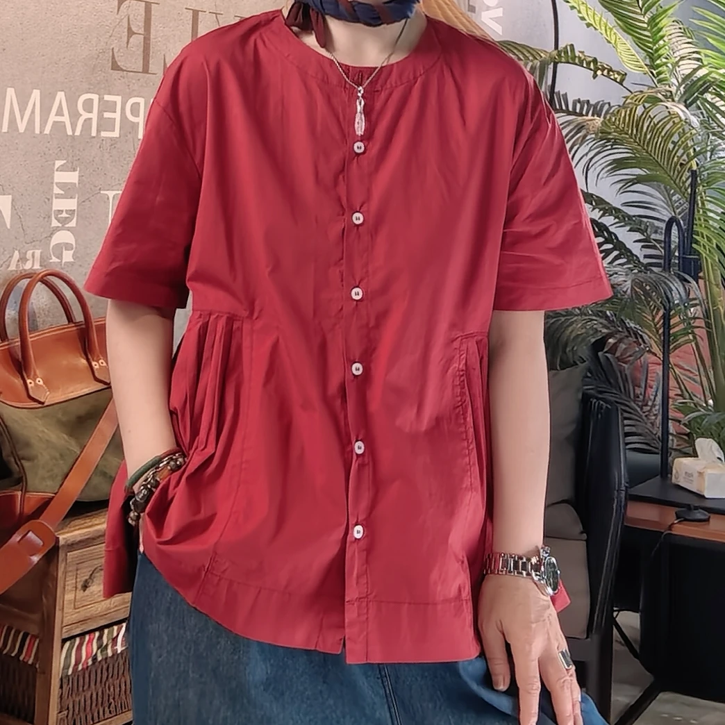 休闲时尚百搭设计感衬衫裙子衬衣夏季半袖宽松纯色简约薄款