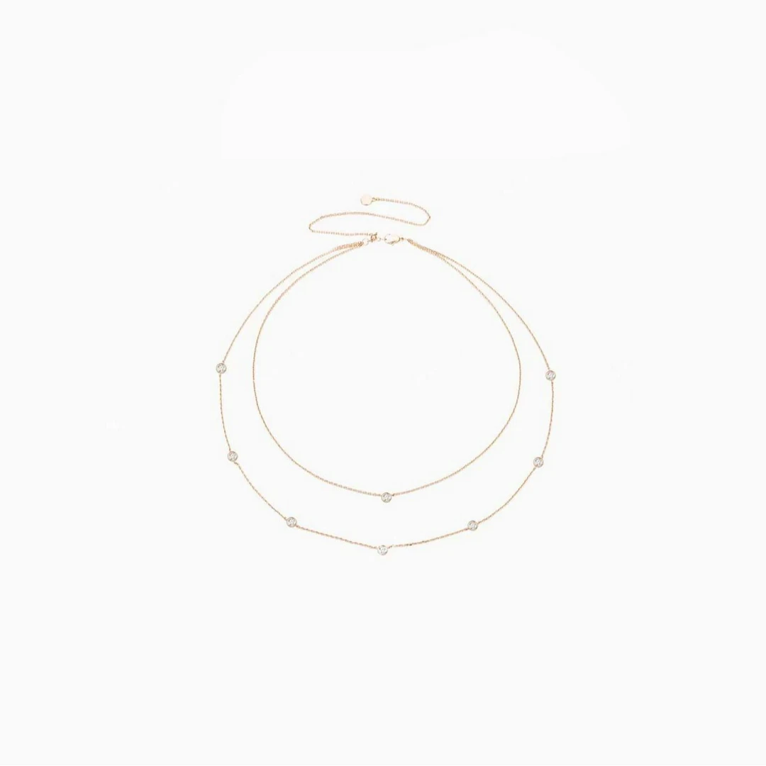 链子925银合成锆石 925银 镀K金 双层泡泡项链 ZF-B839