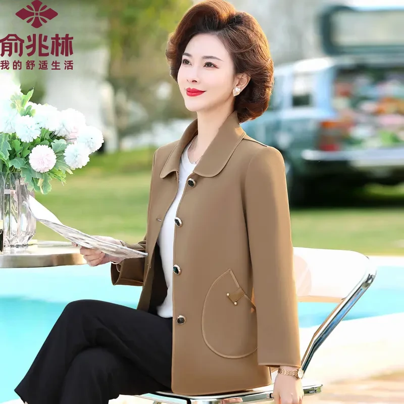 俞兆林母亲中老年妈妈洋气外套短款风衣爆款新款中老年春秋季上衣