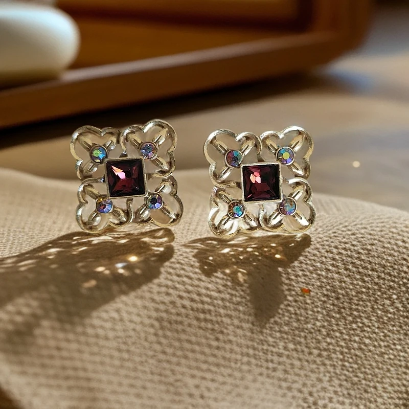 合金亚克力耳饰 2144 中古Vintage百搭复古方形气质宫廷风耳饰