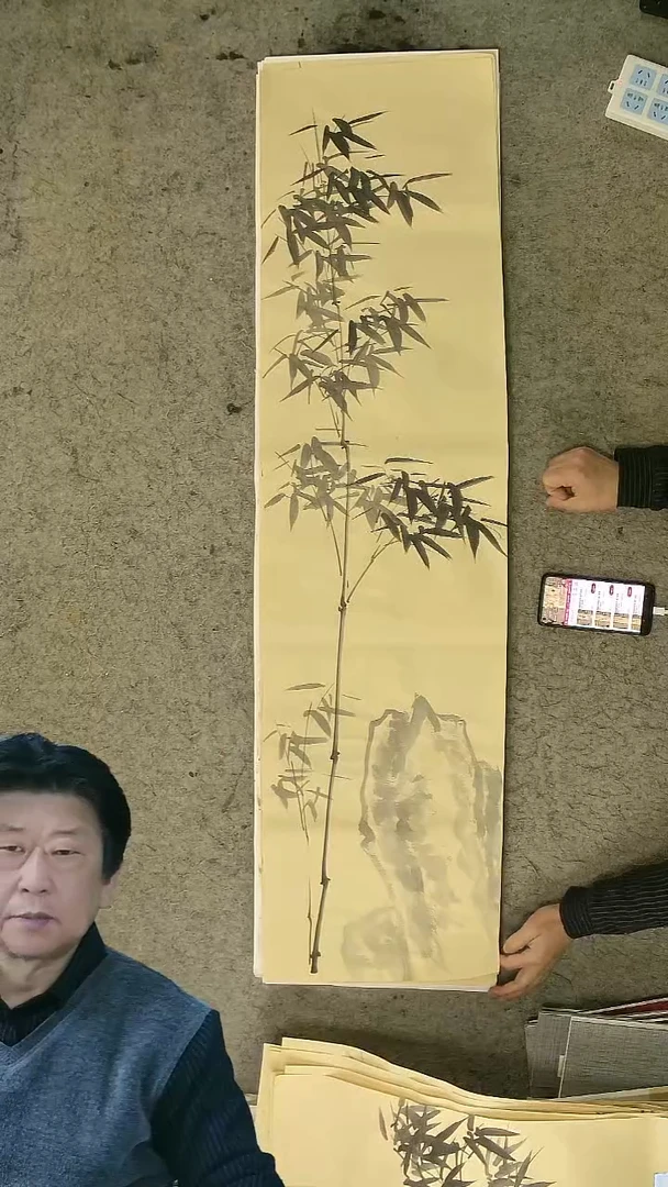 国画四尺对开  墨竹条屏 34*138cm