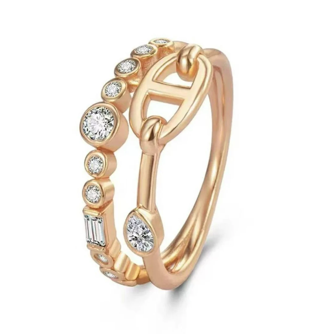 FXM/梓珊 合金合成锆石戒指 字母D鼻子镶嵌戒指  ZF-D158