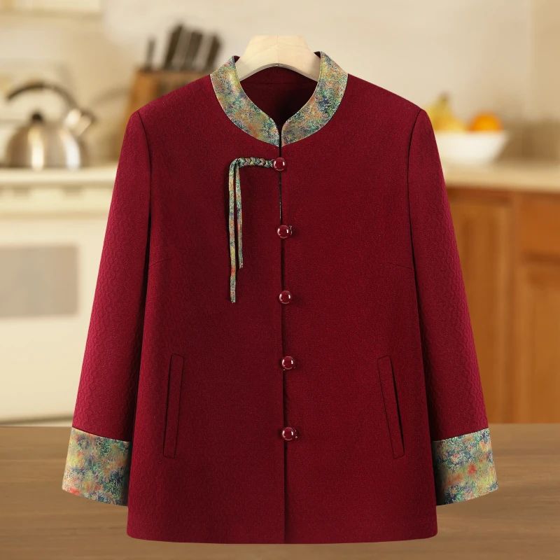 老年人春装女奶奶国风外套2025新款中式妈妈毛呢老人太太秋冬衣服