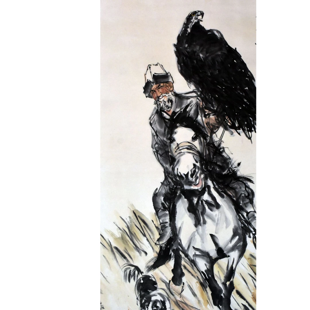 HM0543 放鹰图 137×68cm 纸本立轴 8.3平尺