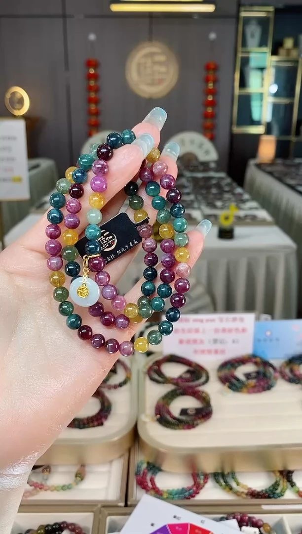 未镶嵌老矿碧玺色标彩虹三圈手串6mm+碧玺多样性发一条mz