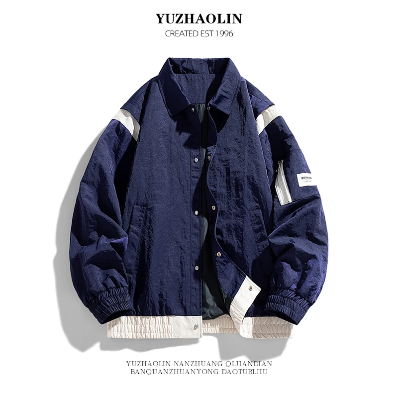 俞兆林春秋季日系撞色翻领夹克潮流男女复古宽松情侣百搭休闲外套