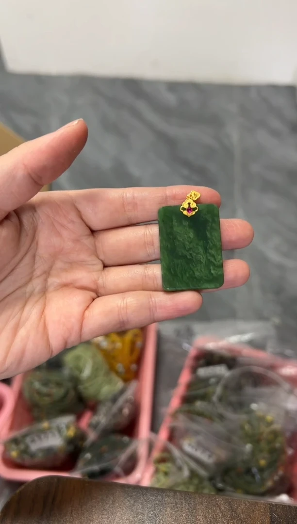 项链银S925镶嵌和田玉和田玉方牌银吊坠[多样发其一]